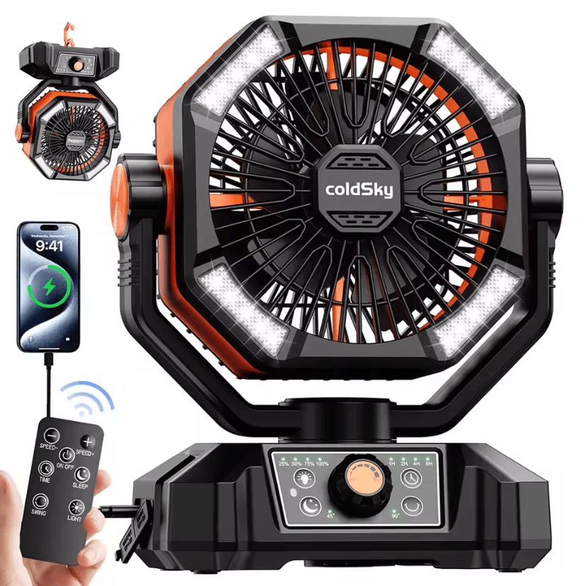 ColdSky 20000mAh Portable Camping Fan with LED Lantern and Power Bank