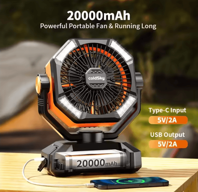 ColdSky 20000mAh Portable Camping Fan With LED Lantern And Power Bank 1