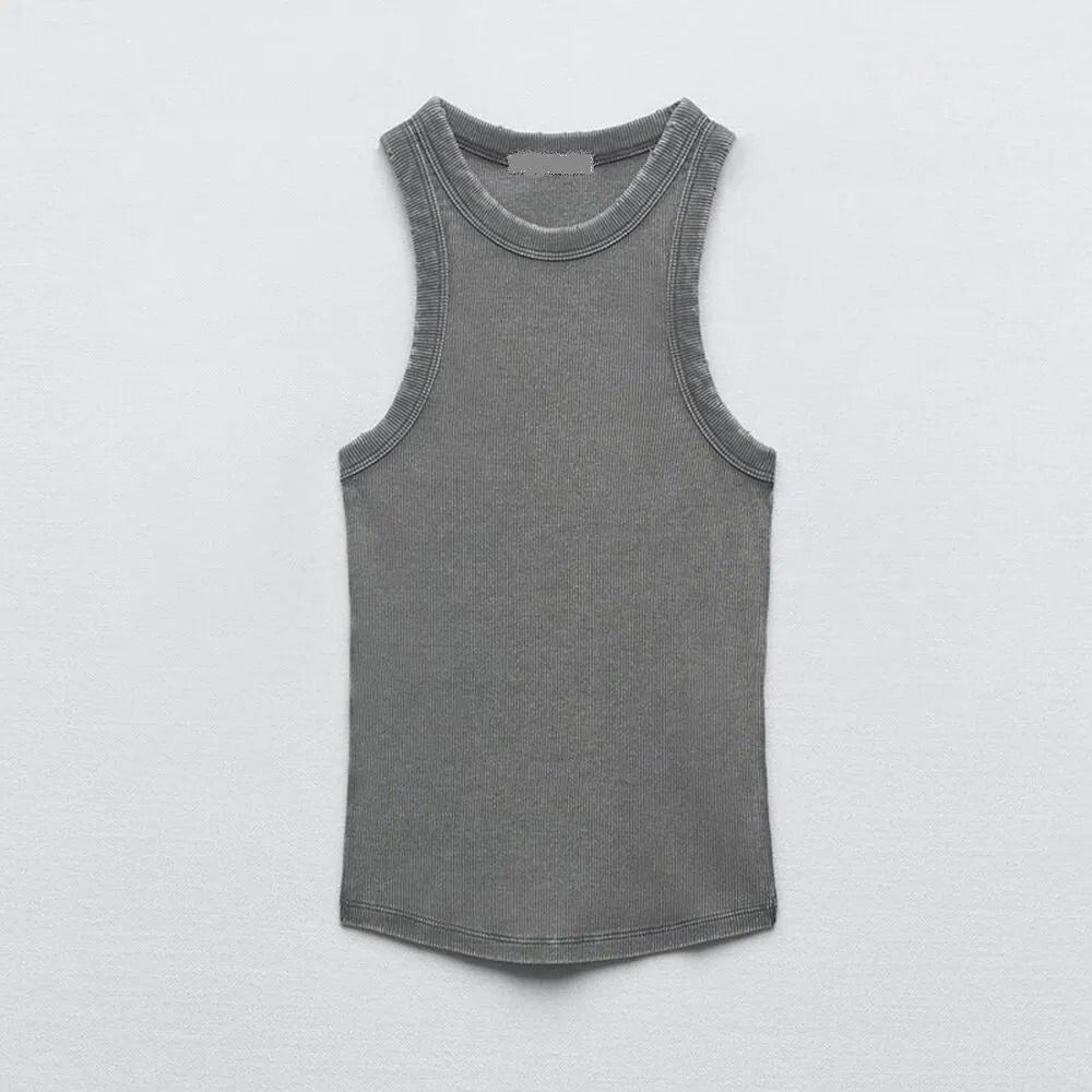 Women Retro Washed Ribbed Tank Top With Stretch Fit And Workwear Style For Casual Everyday Wear 2