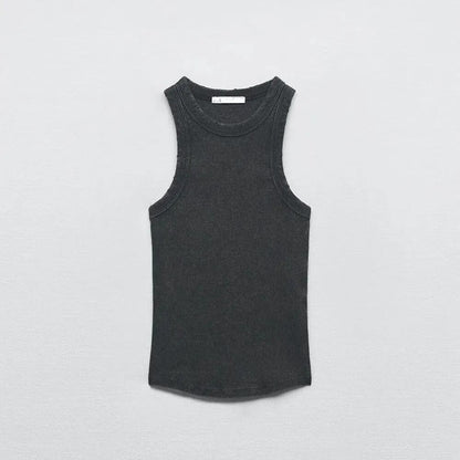 Women Retro Washed Ribbed Tank Top With Stretch Fit And Workwear Style For Casual Everyday Wear 7