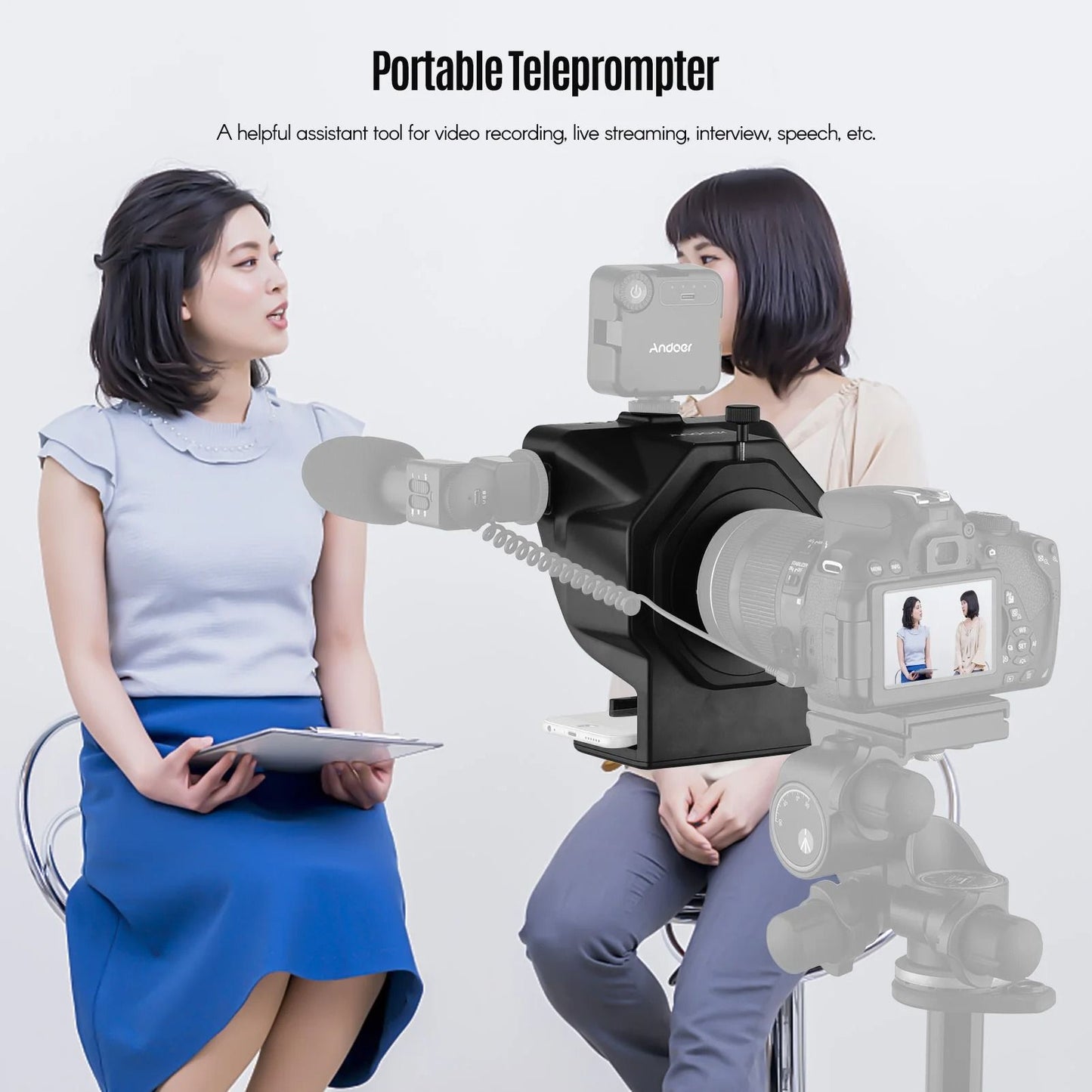 Andoer Smartphone Teleprompter With Remote And Holder For Video Recording And Live Streaming 2
