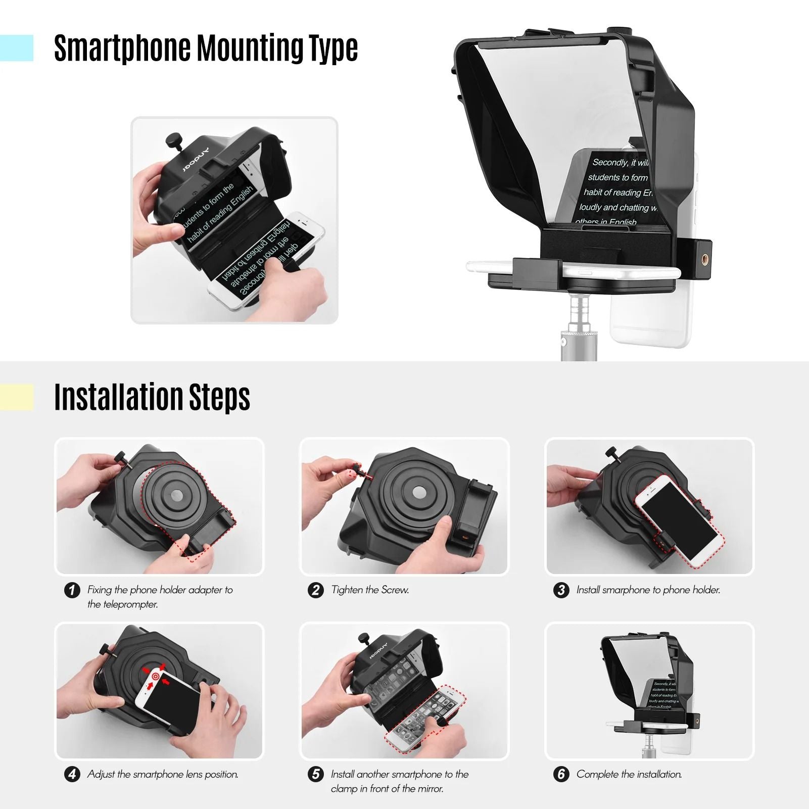 Andoer Smartphone Teleprompter With Remote And Holder For Video Recording And Live Streaming 5
