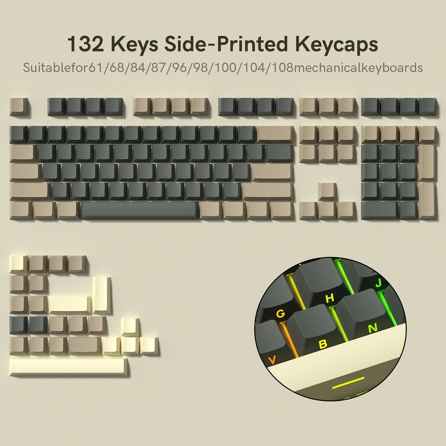 136 Key Polar Day PBT Double Shot Side Print Backlit Keycap Set For Mechanical Keyboards 11