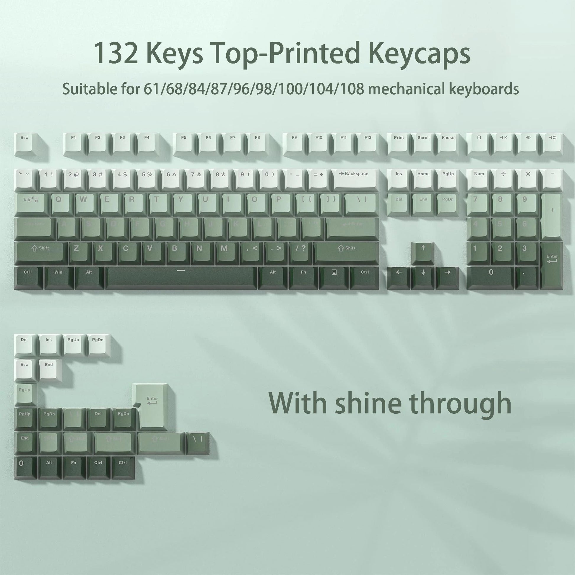 136 Key Polar Day PBT Double Shot Side Print Backlit Keycap Set For Mechanical Keyboards 25