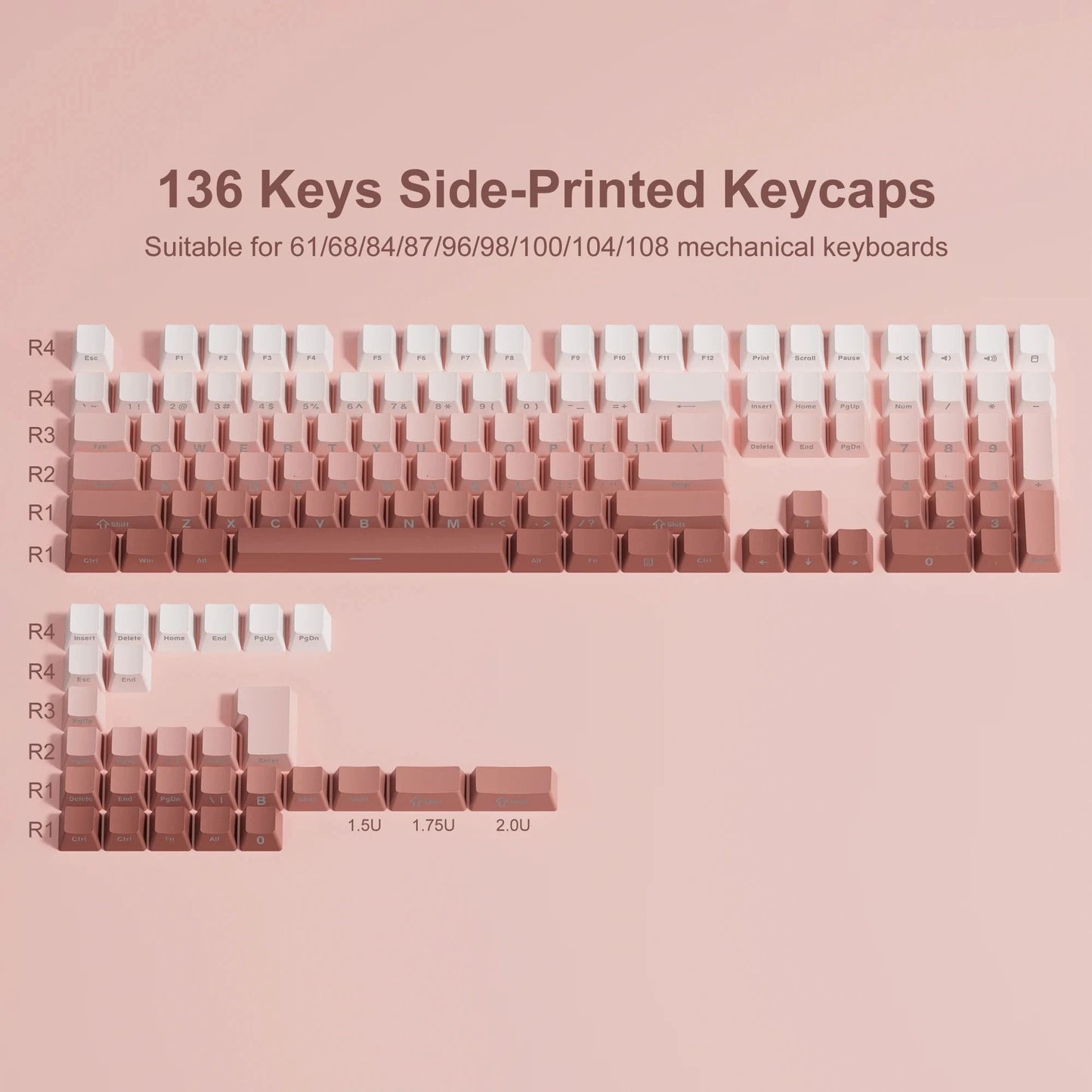 136 Key Polar Day PBT Double Shot Side Print Backlit Keycap Set For Mechanical Keyboards 27