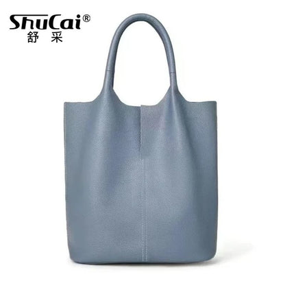 Genuine Leather Soft Cowhide Tote Bag with Large Capacity for Women Commuting Travel or Daily Use