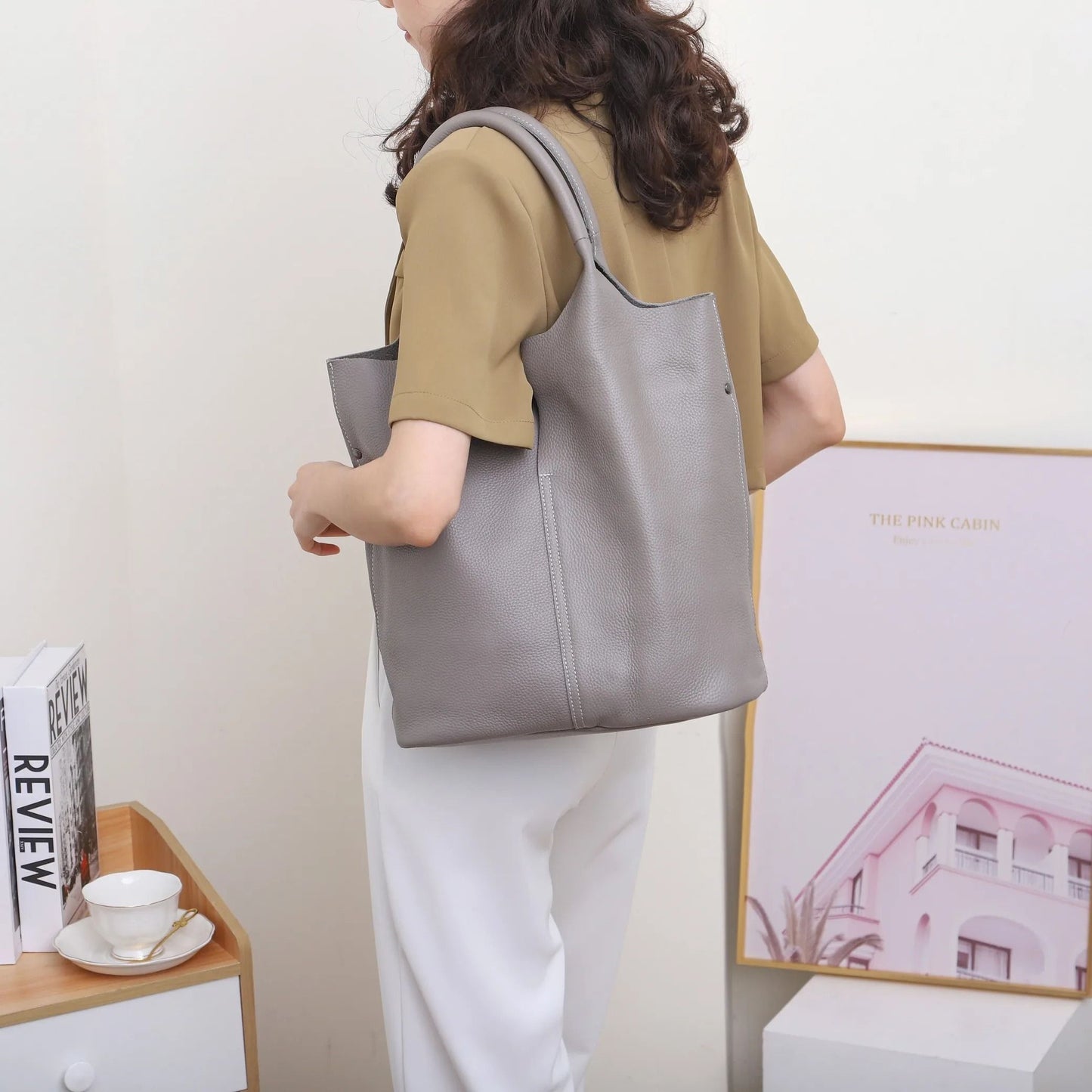 Genuine Leather Soft Cowhide Tote Bag With Large Capacity For Women Commuting Travel Or Daily Use 9