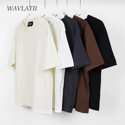 WAVLATII Oversized Summer T Shirt for Men and Women Casual Solid Unisex Streetwear Tee