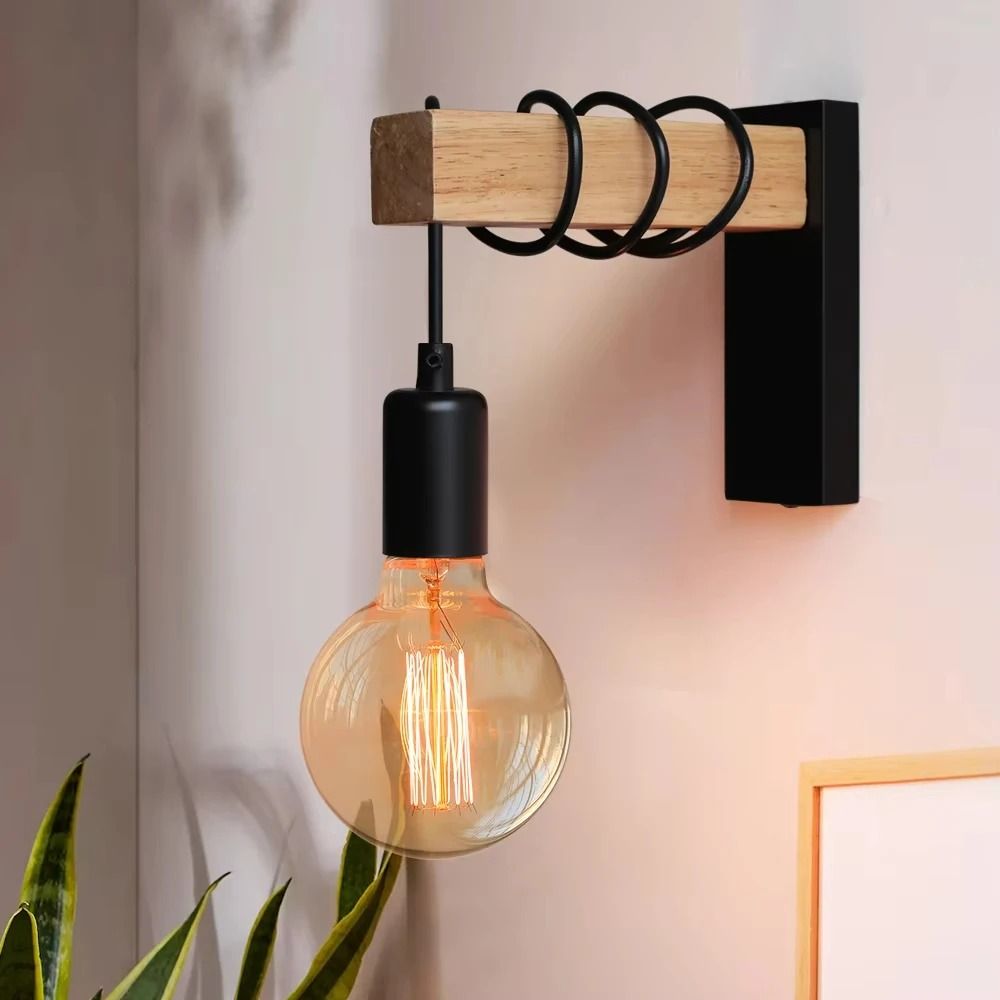 Retro Wood LED Wall Lamp for Bedroom Bathroom or Restaurant with E27 Socket and Industrial Design