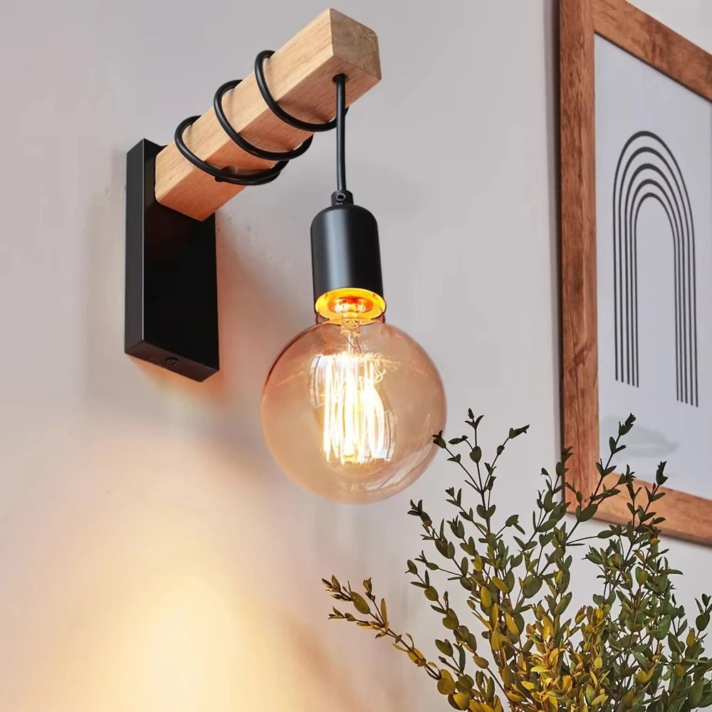 Retro Wood LED Wall Lamp For Bedroom Bathroom Or Restaurant With E27 Socket And Industrial Design 2