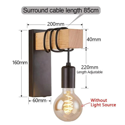 Retro Wood LED Wall Lamp For Bedroom Bathroom Or Restaurant With E27 Socket And Industrial Design 6