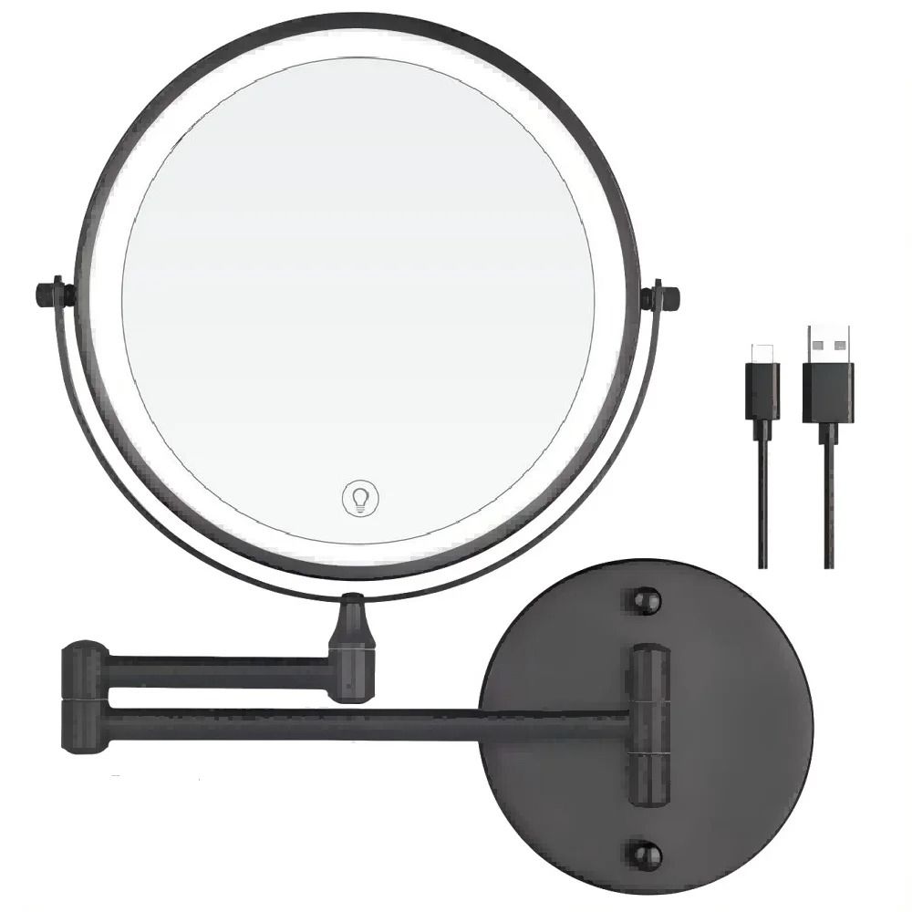 8 Inch Wall Mounted LED Makeup Mirror with USB Charging and 1X 10X Magnification for Bathroom Vanity