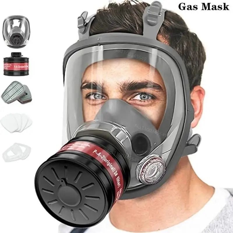 Full Face Respirator Mask with 40mm Gas Filter for Industrial Protection Against Chemical Spraying and Welding Fumes