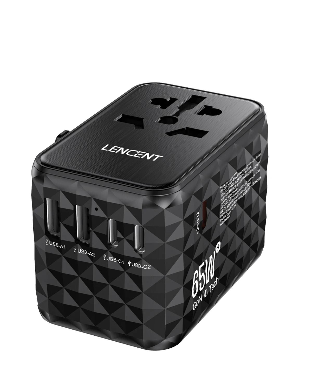 LENCENT 65W GaN Universal Travel Adapter With USB And Type C Ports For Fast Charging In EU UK USA A 6