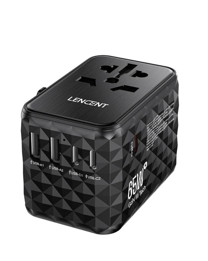 LENCENT 65W GaN Universal Travel Adapter With USB And Type C Ports For Fast Charging In EU UK USA A 6