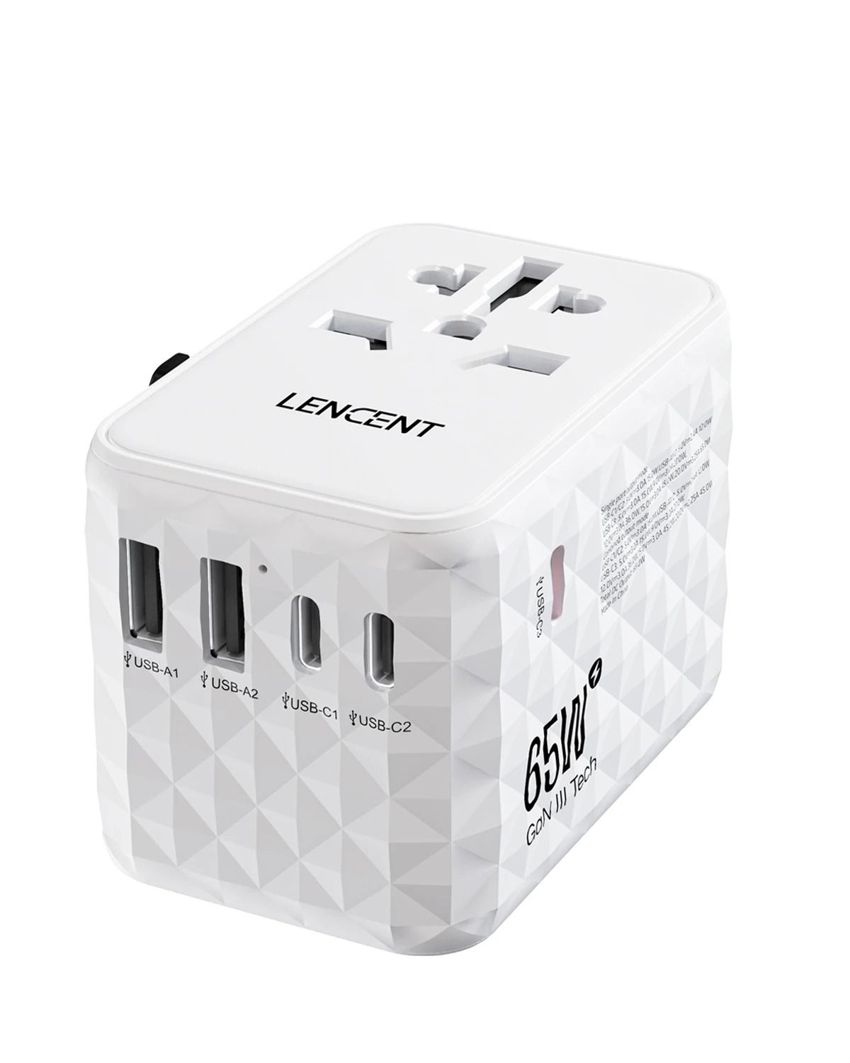 LENCENT 65W GaN Universal Travel Adapter With USB And Type C Ports For Fast Charging In EU UK USA A 7