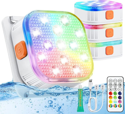 Rechargeable LED Submersible Pool Lights with Remote and Timer for Color Changing Underwater Illumination
