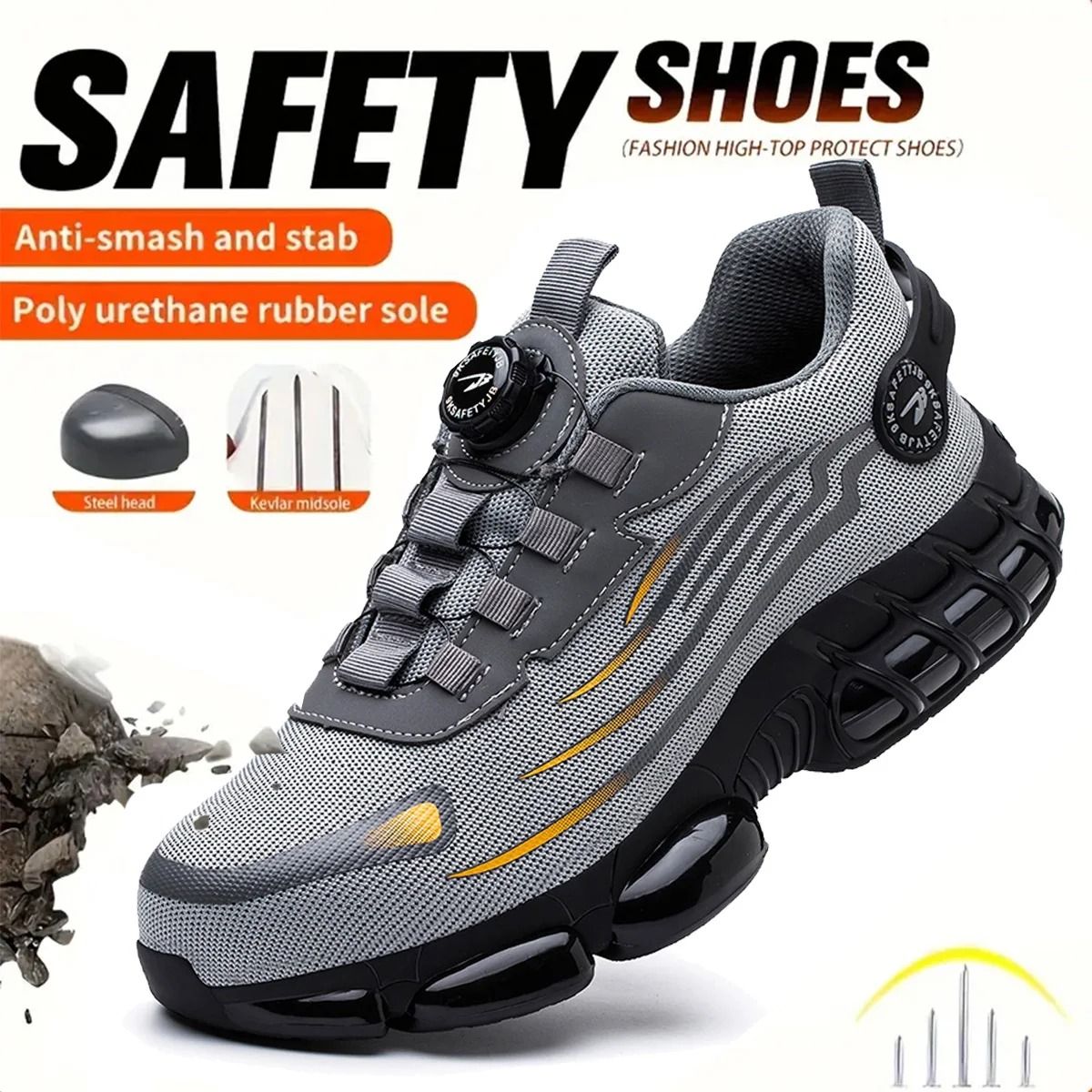 Lace Free Breathable Anti Smash Work Shoes with Soft Sole and Anti Puncture Protection