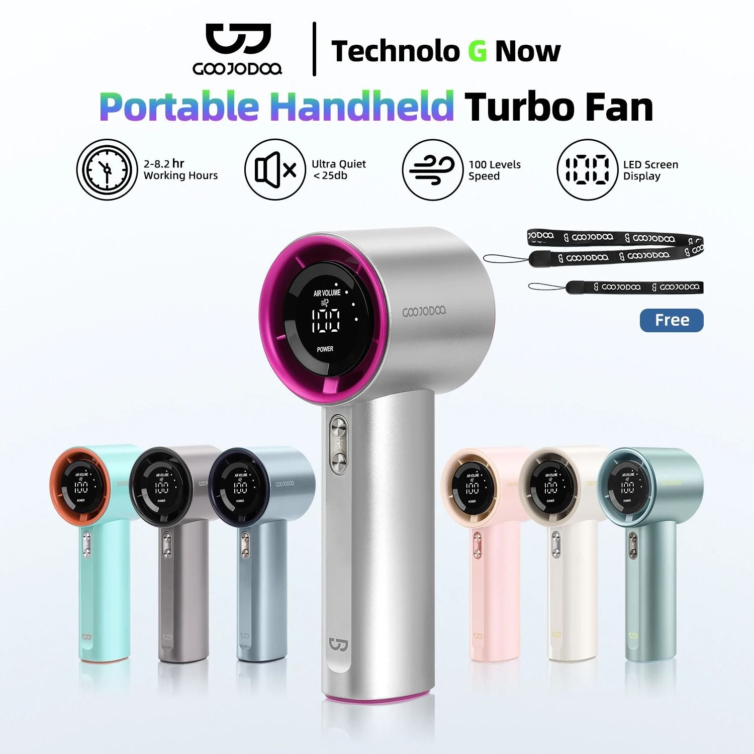 Mini Rechargeable Handheld Fan with Turbo Wind Power Digital Display and 100 Speed Settings