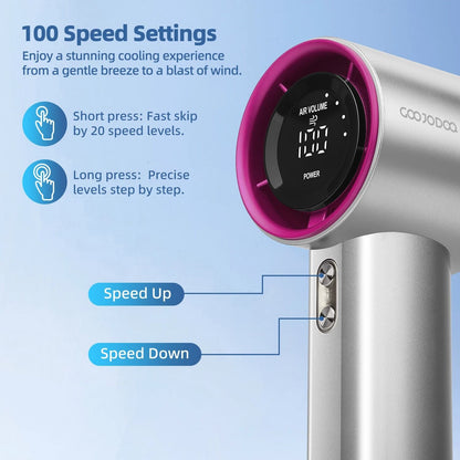 Mini Rechargeable Handheld Fan With Turbo Wind Power Digital Display And 100 Speed Settings 3