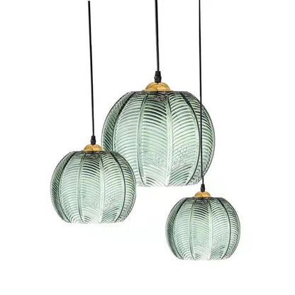 Nordic Glass Pendant Light with Green Leaf Pattern for Living Room Dining Room Bedroom or Study