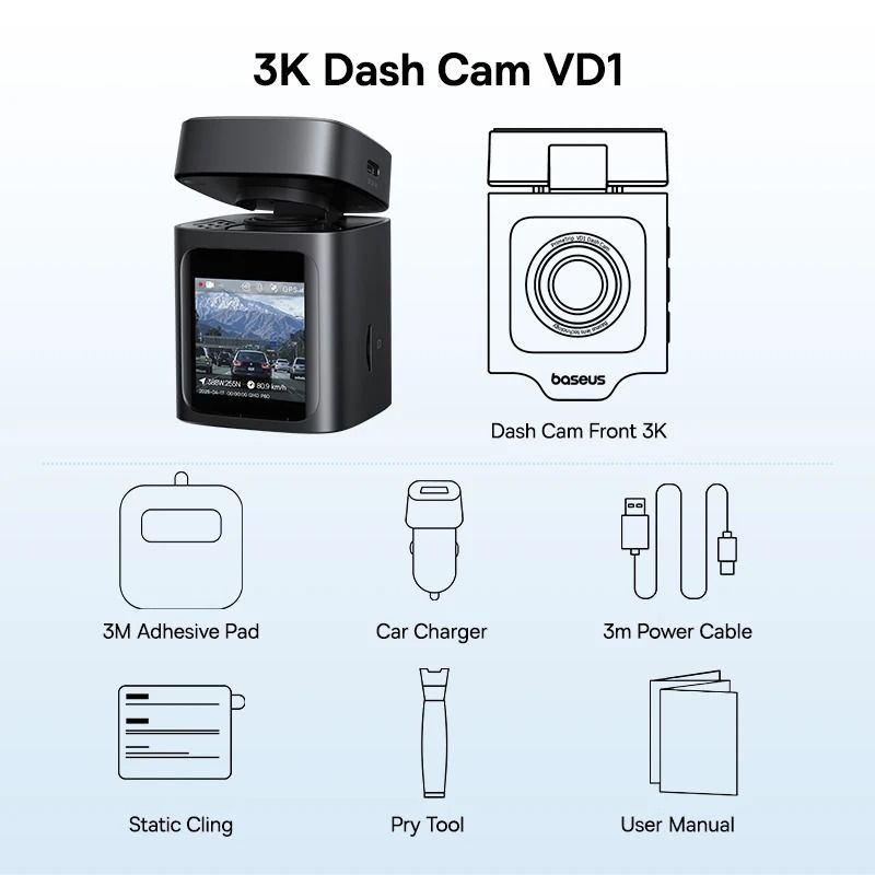 Baseus VD1 3K Front And Rear Dash Cam With GPS Galileo And Supercapacitor For 24 Hour Car Parking S 6