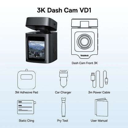 Baseus VD1 3K Front And Rear Dash Cam With GPS Galileo And Supercapacitor For 24 Hour Car Parking S 6