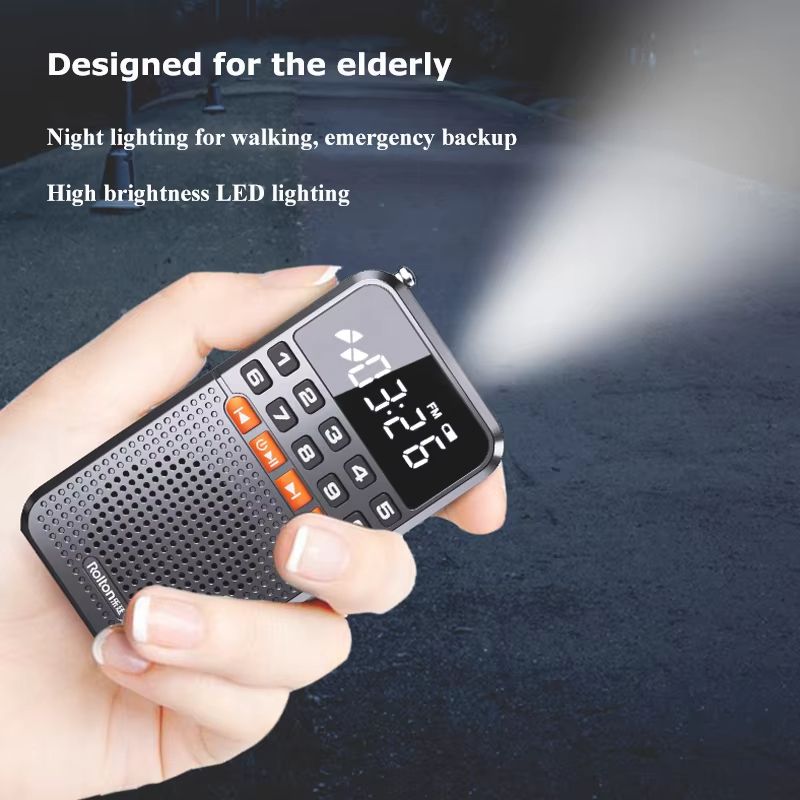 Mini Bluetooth Pocket Radio  Portable FM Receiver  Music Player With Flashlight 1