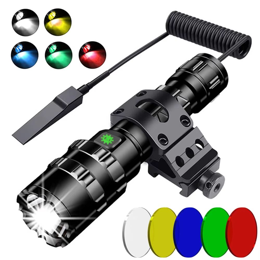 LED Tactical Flashlight with Gun Mount – USB Rechargeable Waterproof Hunting Torch