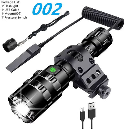 LED Tactical Flashlight With Gun Mount  USB Rechargeable Waterproof Hunting Torch 11