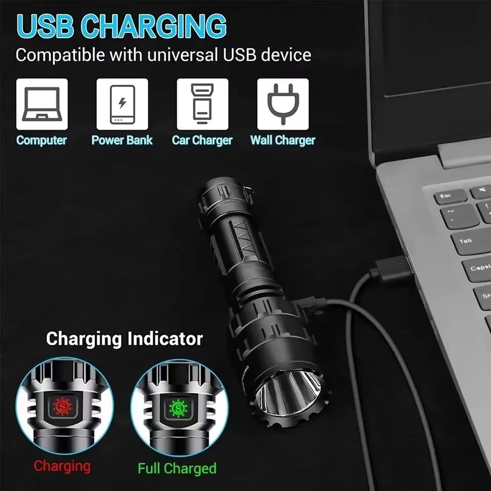 LED Tactical Flashlight With Gun Mount  USB Rechargeable Waterproof Hunting Torch 5