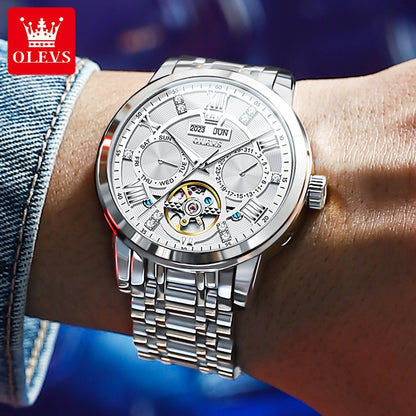 Men Automatic Mechanical Skeleton Watch Flywheel Movement Waterproof Wristwatch For Man Luminous Ca 3