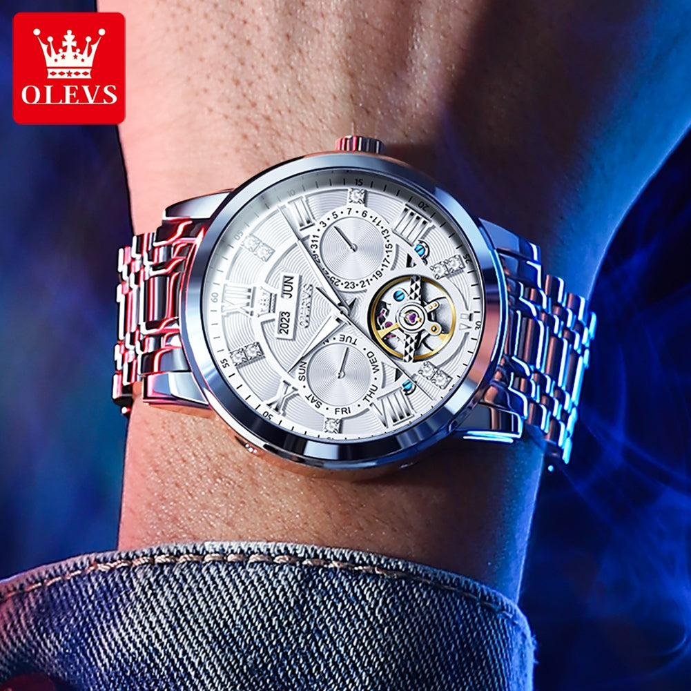 Men Automatic Mechanical Skeleton Watch Flywheel Movement Waterproof Wristwatch For Man Luminous Ca 4