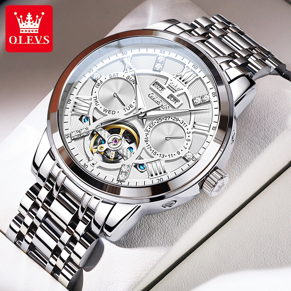 Men Automatic Mechanical Skeleton Watch Flywheel Movement Waterproof Wristwatch For Man Luminous Ca 8