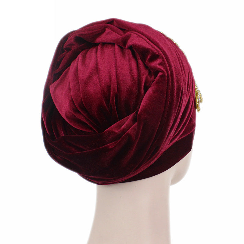 New Luxury Women Rhinestone Velvet Hijab Turban Cap, Muslim Long Tail Headscarf, Nigerian Hijab, Head Scarf & Bandanas