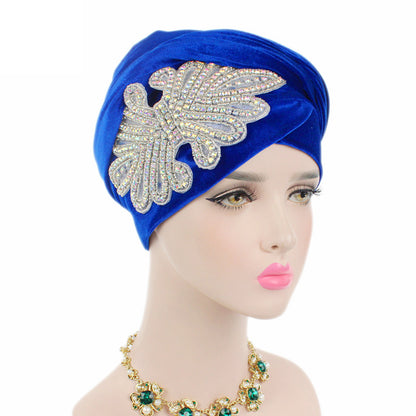 New Luxury Women Rhinestone Velvet Hijab Turban Cap, Muslim Long Tail Headscarf, Nigerian Hijab, Head Scarf & Bandanas