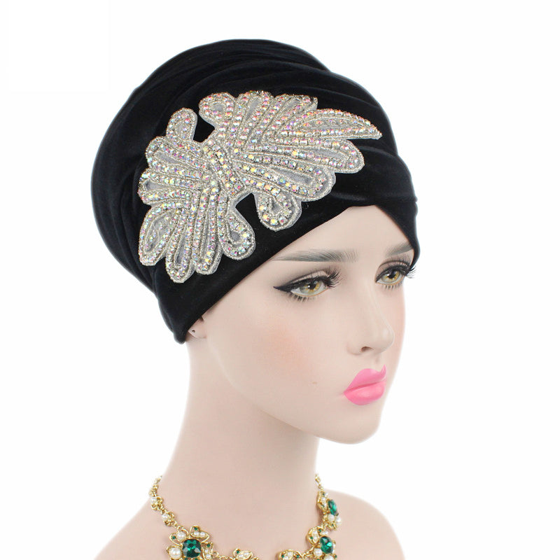 New Luxury Women Rhinestone Velvet Hijab Turban Cap, Muslim Long Tail Headscarf, Nigerian Hijab, Head Scarf & Bandanas