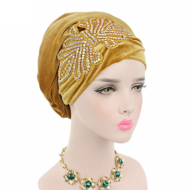 New Luxury Women Rhinestone Velvet Hijab Turban Cap, Muslim Long Tail Headscarf, Nigerian Hijab, Head Scarf & Bandanas