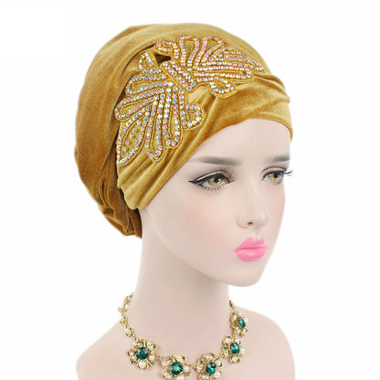 New Luxury Women Rhinestone Velvet Hijab Turban Cap, Muslim Long Tail Headscarf, Nigerian Hijab, Head Scarf & Bandanas