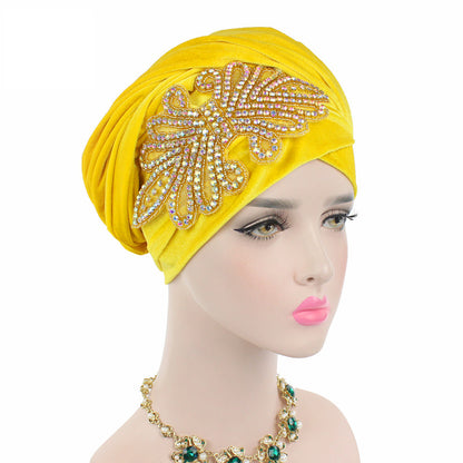 New Luxury Women Rhinestone Velvet Hijab Turban Cap, Muslim Long Tail Headscarf, Nigerian Hijab, Head Scarf & Bandanas