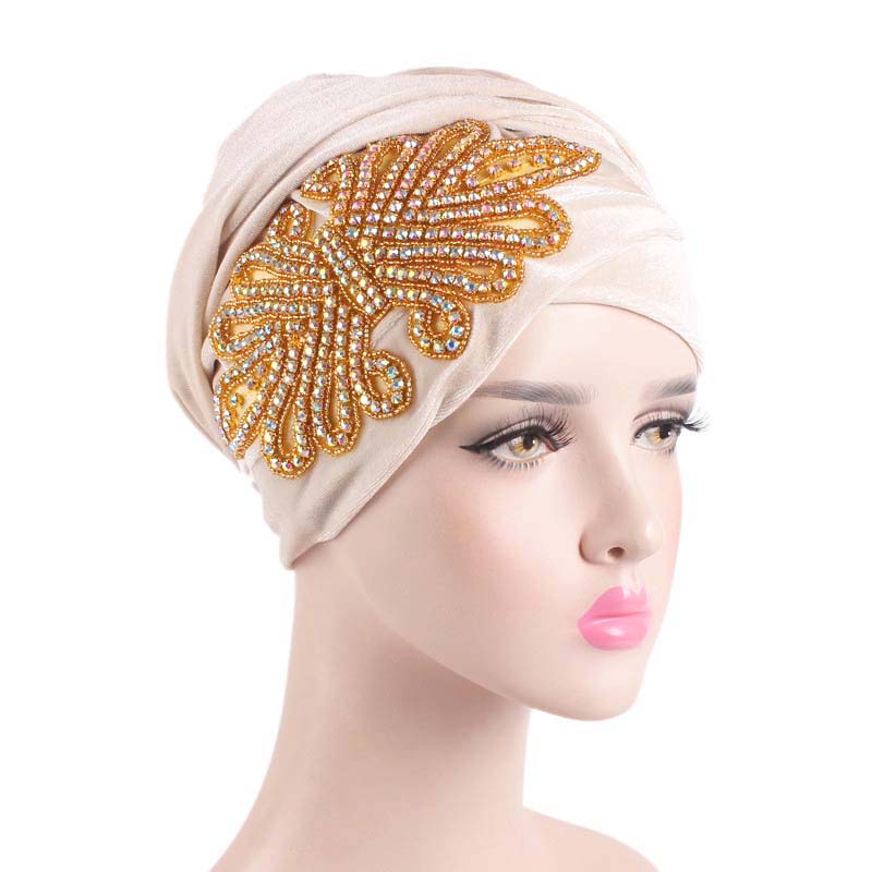 New Luxury Women Rhinestone Velvet Hijab Turban Cap, Muslim Long Tail Headscarf, Nigerian Hijab, Head Scarf & Bandanas