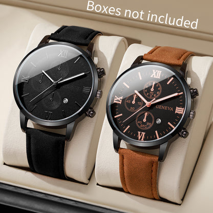 Men Leather Quartz Calendar Watch Set, Unisex Watches, Stylish Casual Wristwatch Gift for Him or Her