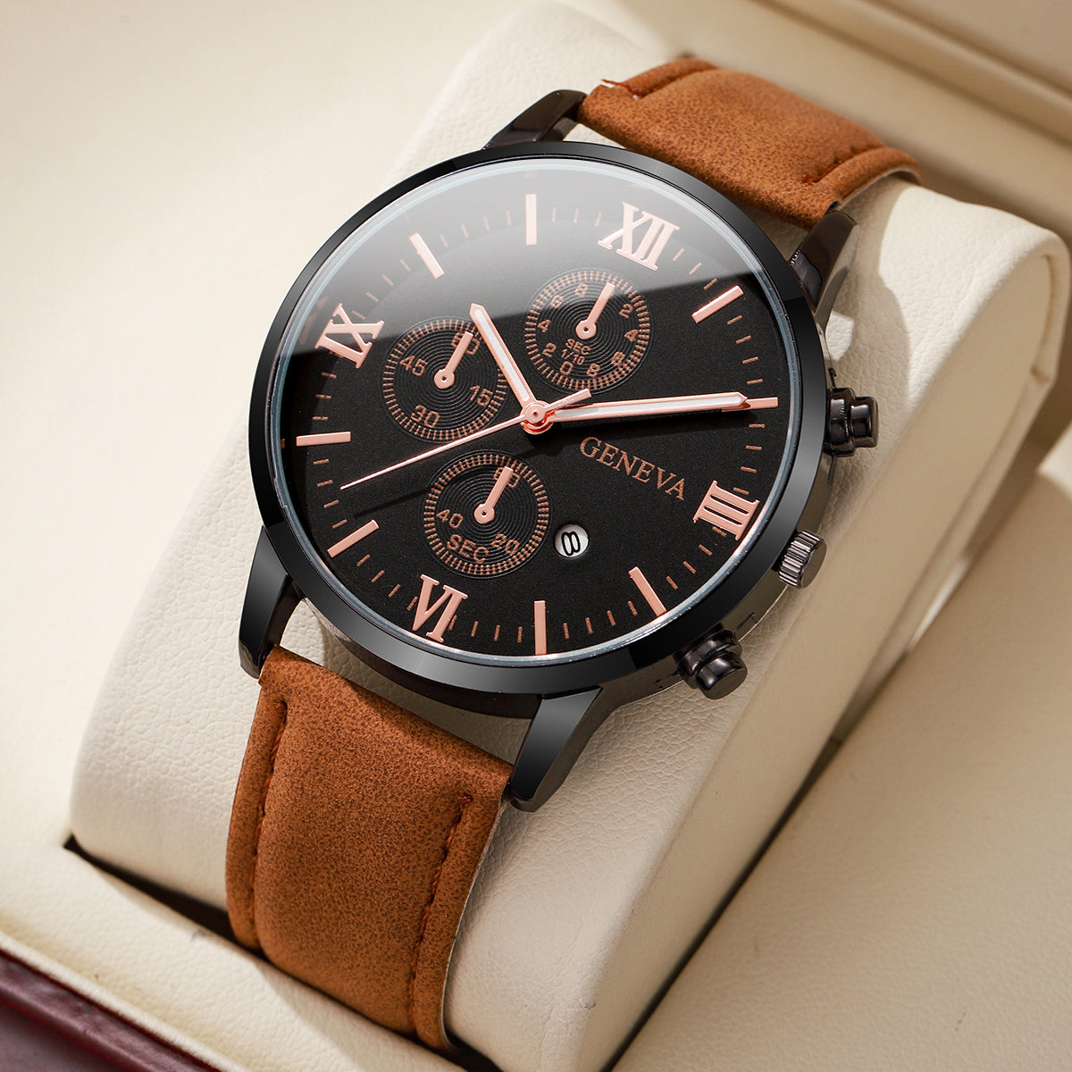 Men Leather Quartz Calendar Watch Set Unisex Watches Stylish Casual Wristwatch Gift For Him Or Her 1