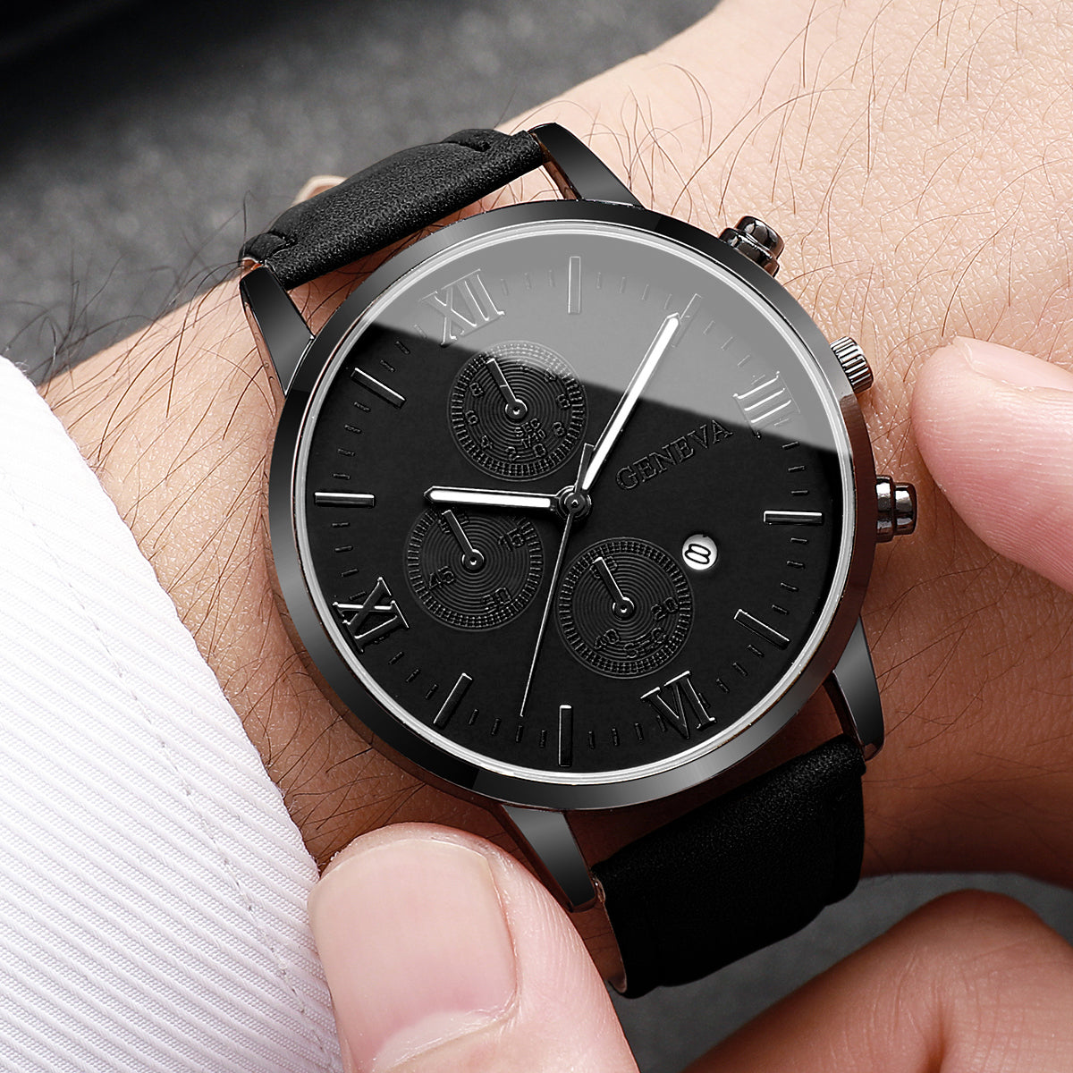 Men Leather Quartz Calendar Watch Set Unisex Watches Stylish Casual Wristwatch Gift For Him Or Her 4