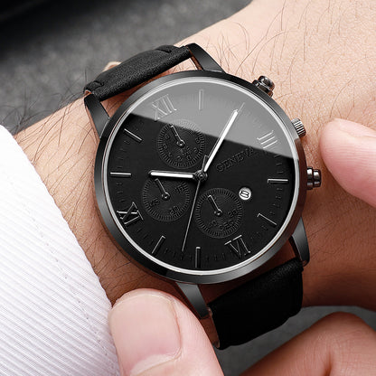 Men Leather Quartz Calendar Watch Set Unisex Watches Stylish Casual Wristwatch Gift For Him Or Her 4