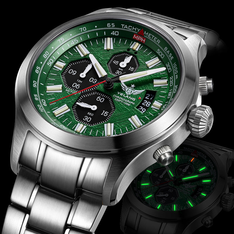 Yelang Men Quartz Watch With Japan OS00 Movement 100M Waterproof Diving Watch Three Eyes Chronograp 2