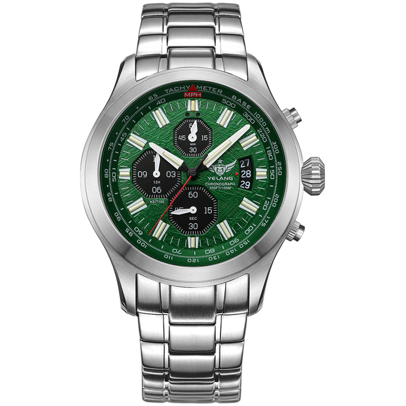 Yelang Men Quartz Watch With Japan OS00 Movement 100M Waterproof Diving Watch Three Eyes Chronograp 3