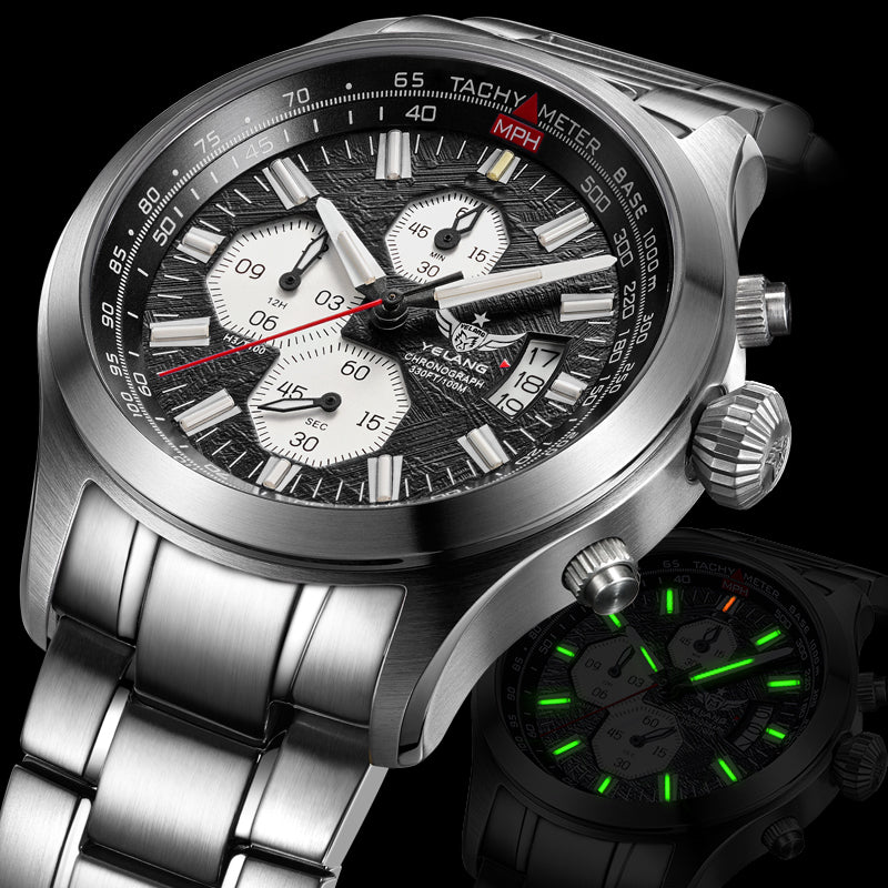 Yelang Men Quartz Watch With Japan OS00 Movement 100M Waterproof Diving Watch Three Eyes Chronograp 8