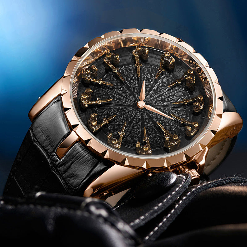 Medieval Style Men Waterproof Quartz Watch, Twelve Knight Design, Classic Gift for Him, Luxury Retro Timepiece