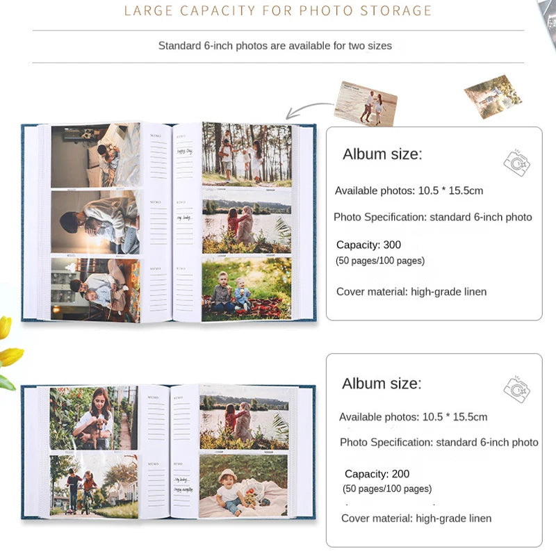 6 Inch Linen Photo Album, Interleaf, Children Growth Collection, Writable Memory Book for Family Portrait Keepsake